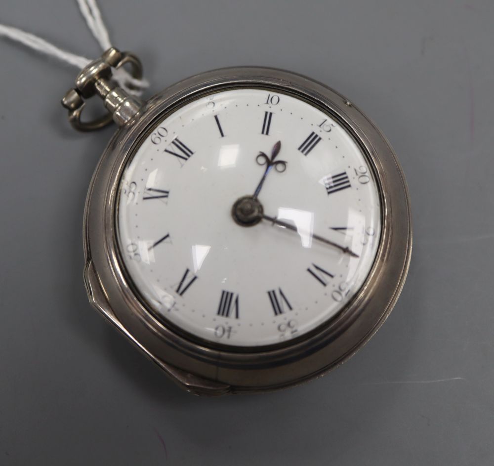 A George III silver pair cased keywind verge pocket watch by Alex Mckay, Banff, with Roman dial, the signed movement numbered 291